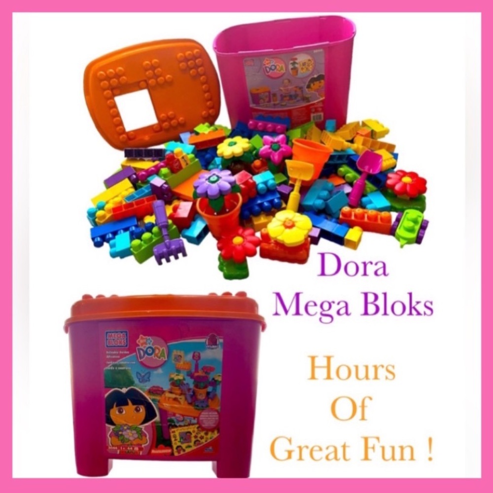 Dora Mega Blocks Tote Buildable Garden Large 140+ Pc Set Legos Y2K Vintage Toys